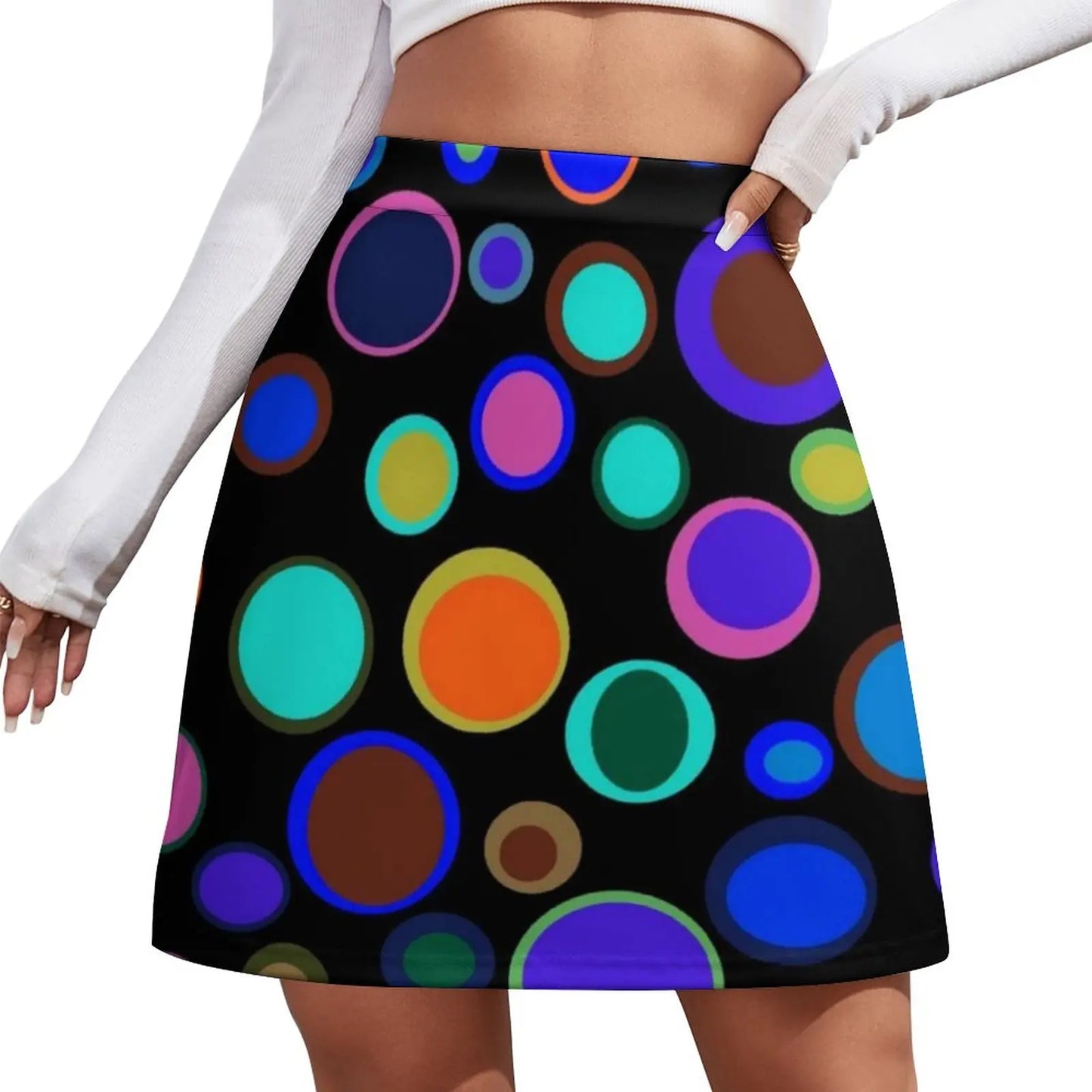 Retro 70s Circles Psychedelic Pattern Harajuku Casual Skirts