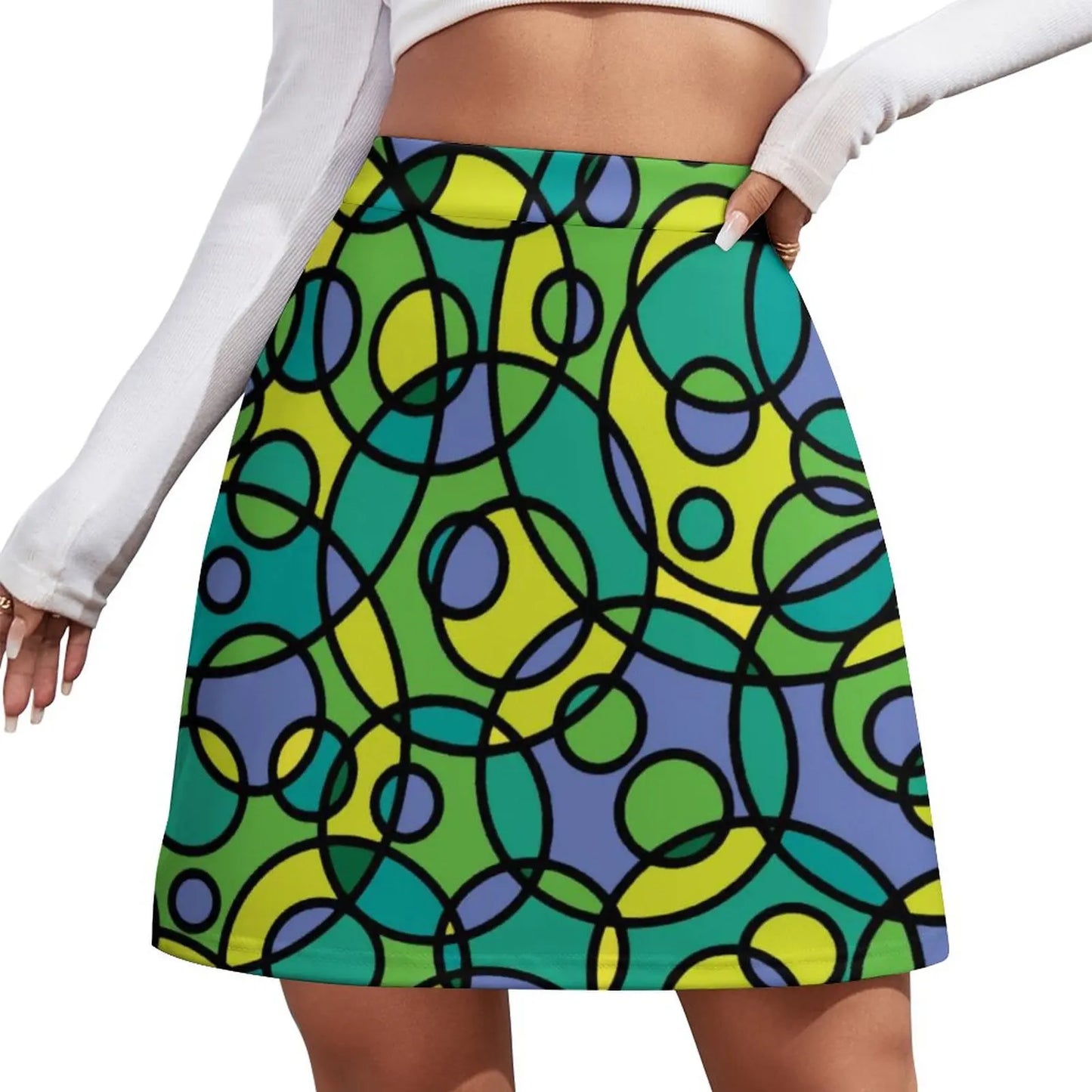 Retro 70s Circles Psychedelic Pattern Harajuku Casual Skirts