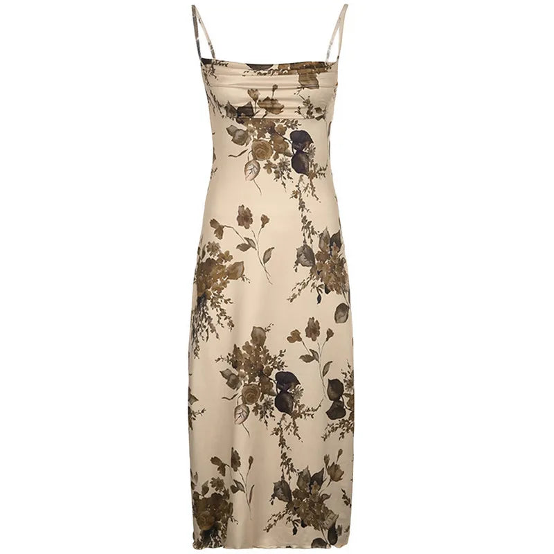 Retro Floral Spaghetti Strap Dress