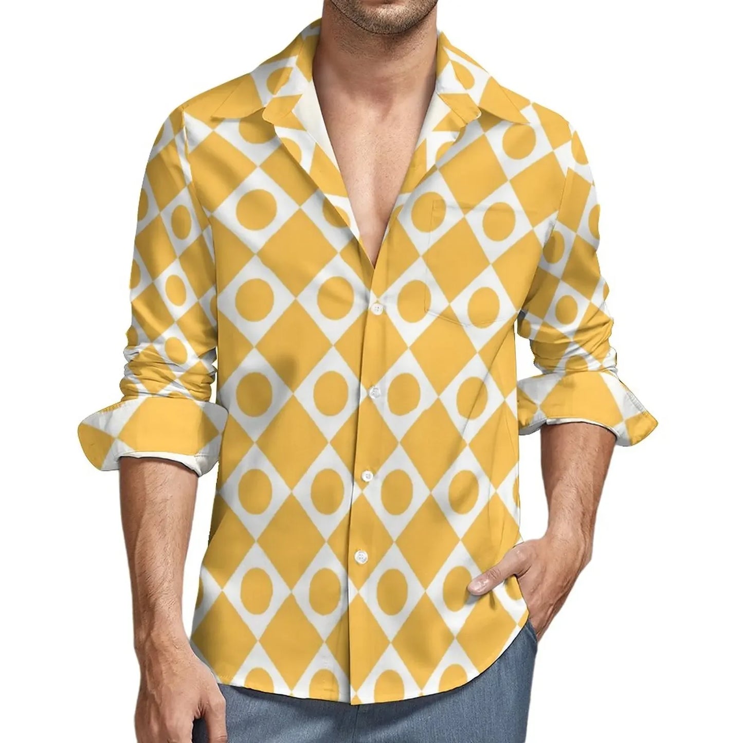 Retro 70s Print Casual Long Sleeve Shirts