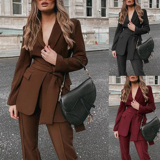 2 Piece Set Bandage Blazer + Long Pants