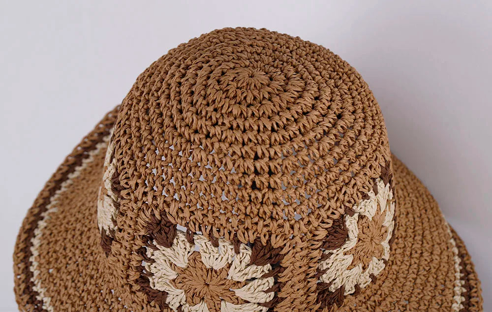 Hollowed Straw Crochet Bucket Hat UV Protection