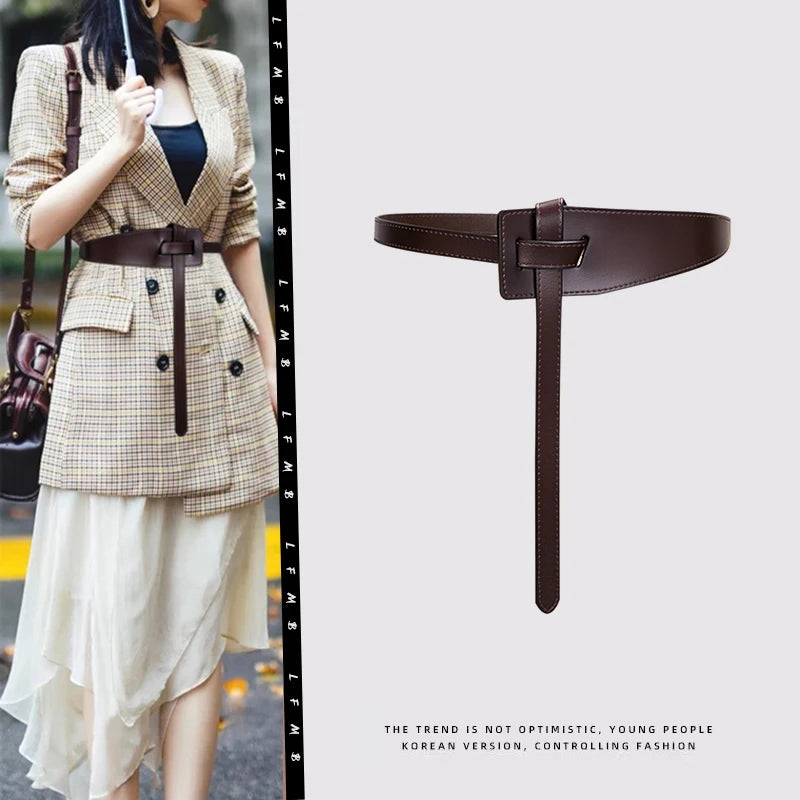 Perforated genuine leather slim belt waist strap and waist rope