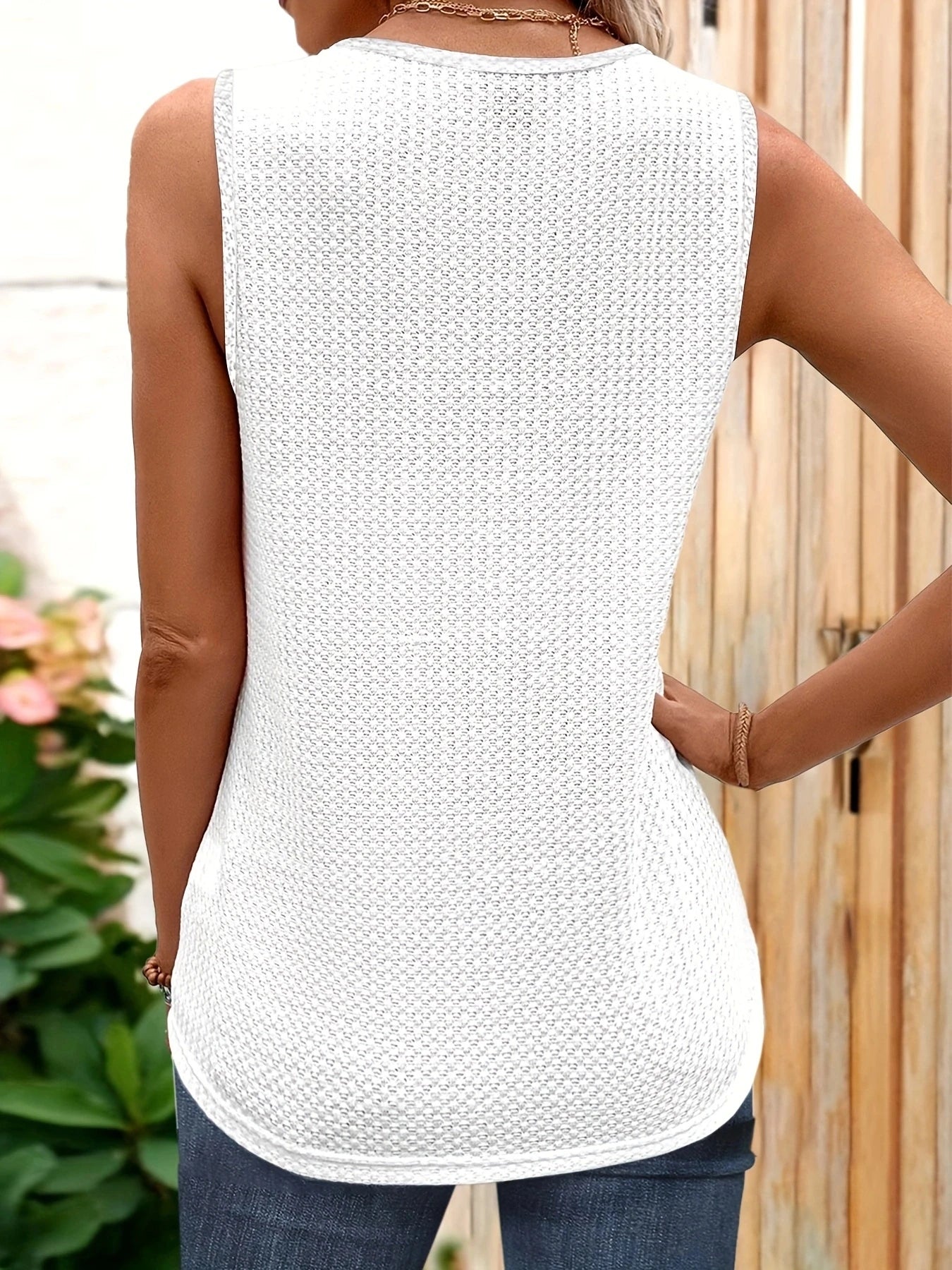 V-neck Lace Waffle Tank Top