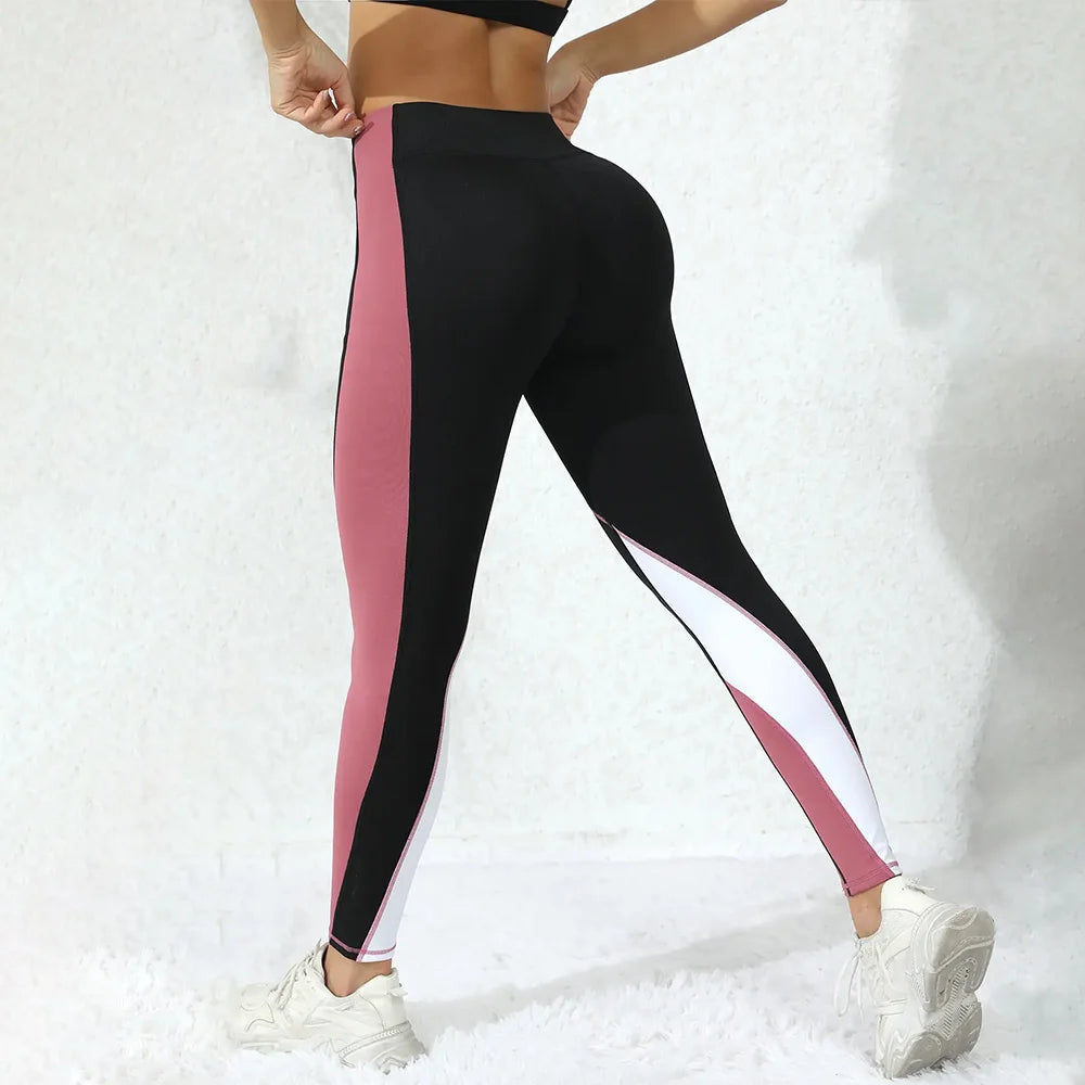 Colorblocked High Waist Yoga Pants with Pockets Leggings