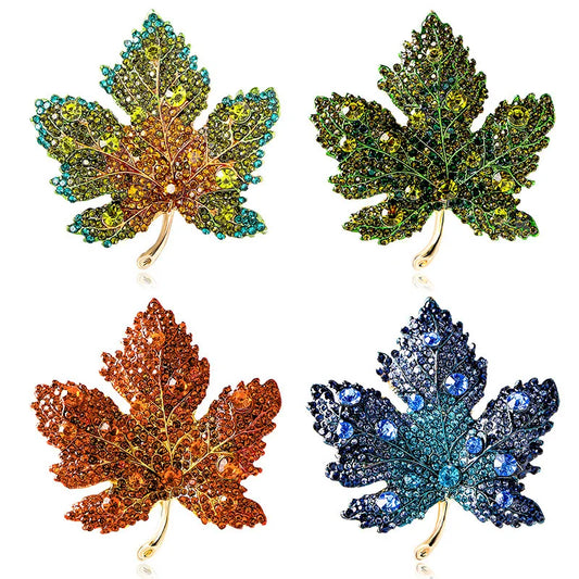 Rhinestone Maple Brooch Fashion Jewelry