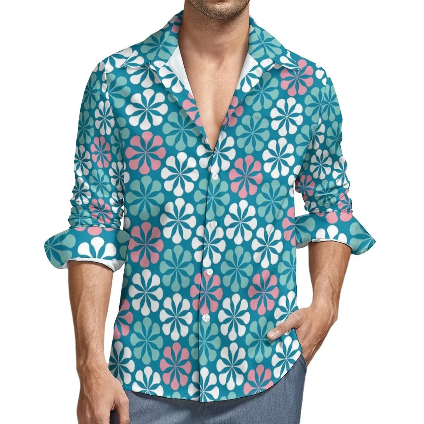 Retro 70s Print Casual Long Sleeve Shirts