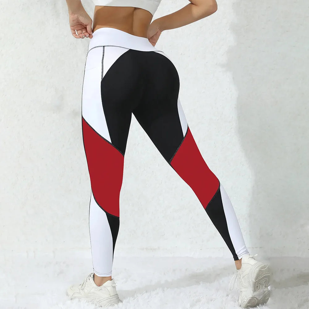 Colorblocked High Waist Yoga Pants with Pockets Leggings