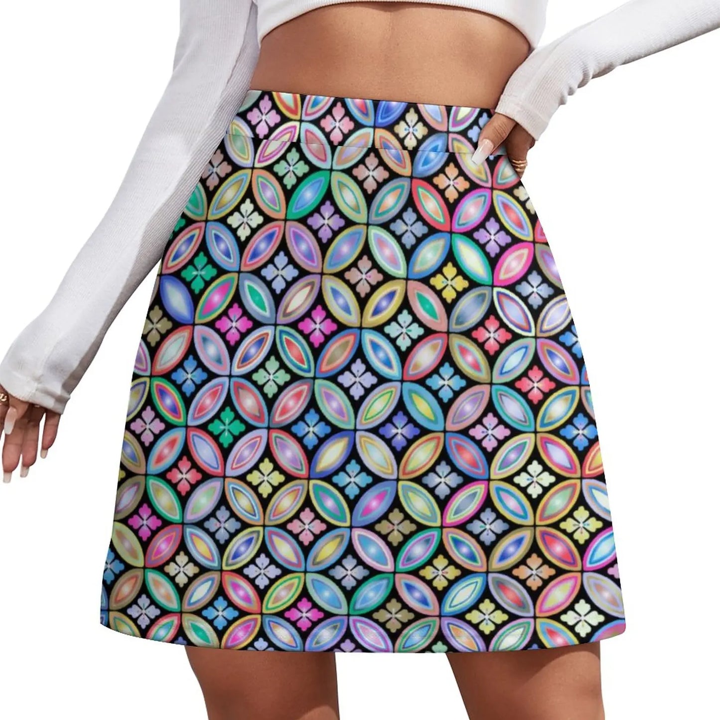 Retro 70s Circles Psychedelic Pattern Harajuku Casual Skirts