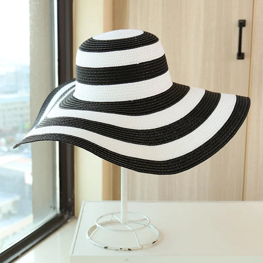 Casual Straw Striped Large Brim Hats UV Protection