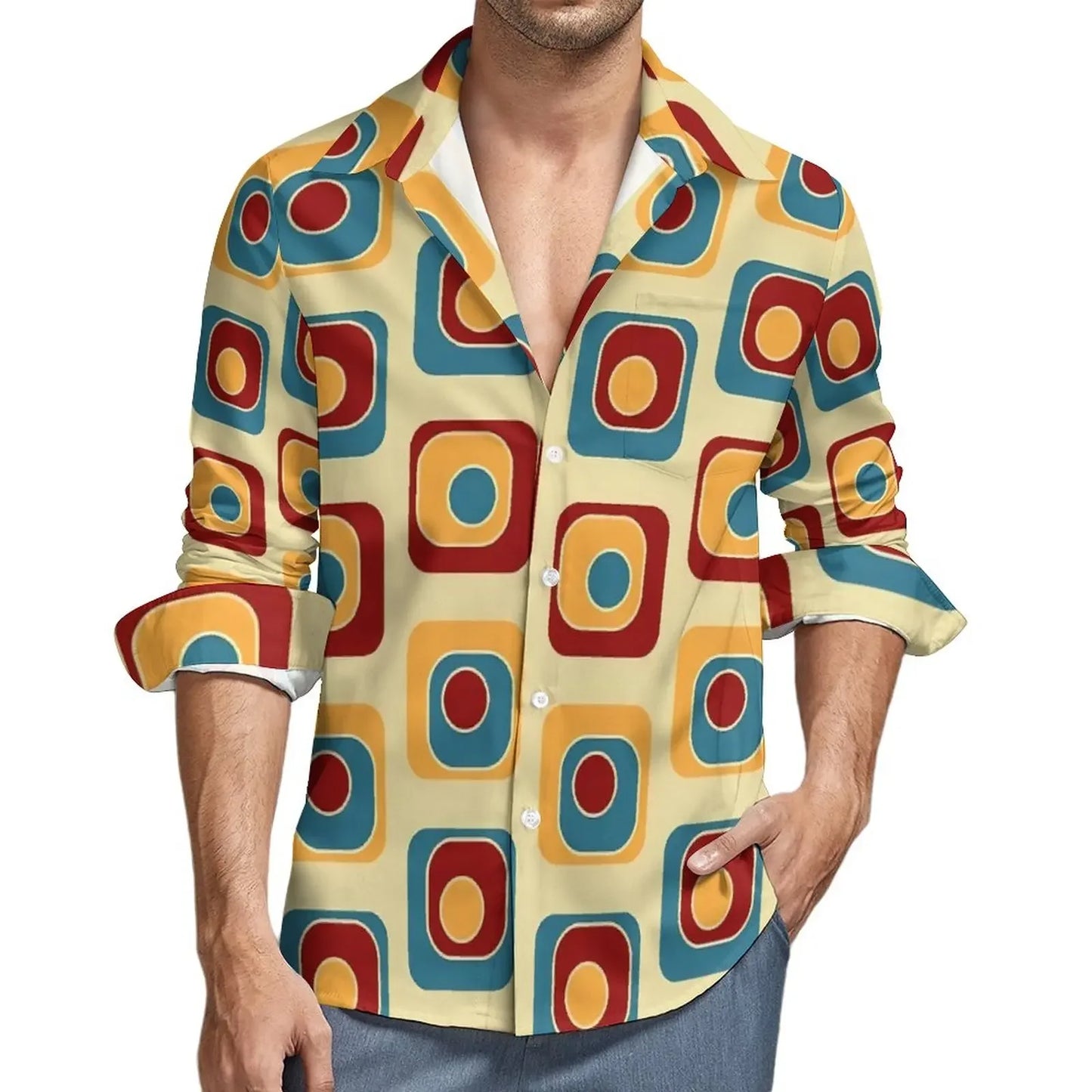 Retro 70s Print Casual Long Sleeve Shirts