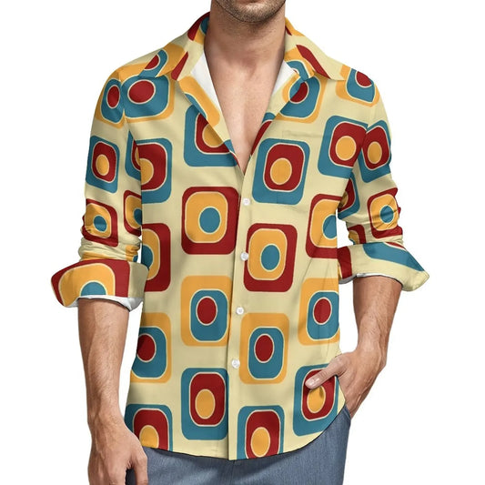 Retro 70s Print Casual Long Sleeve Shirts
