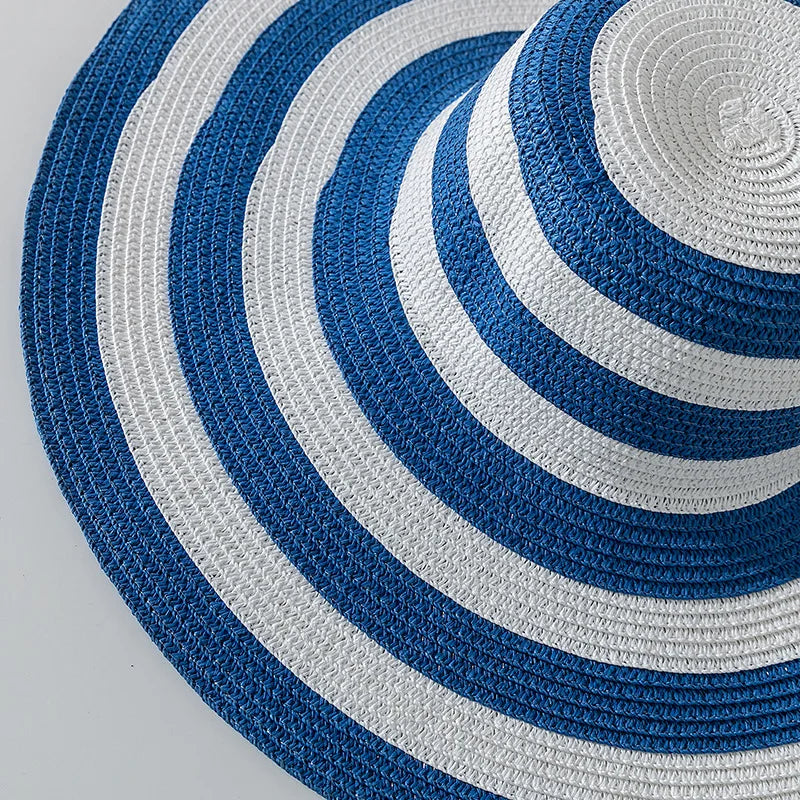 Casual Straw Striped Large Brim Hats UV Protection