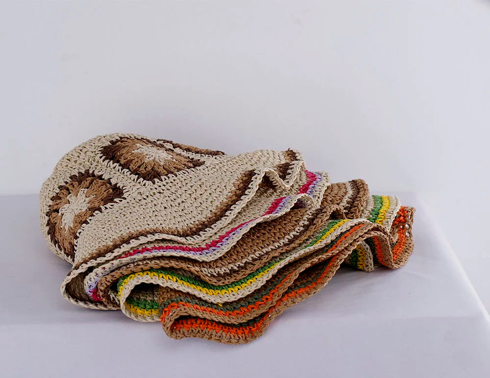 Hollowed Straw Crochet Bucket Hat UV Protection