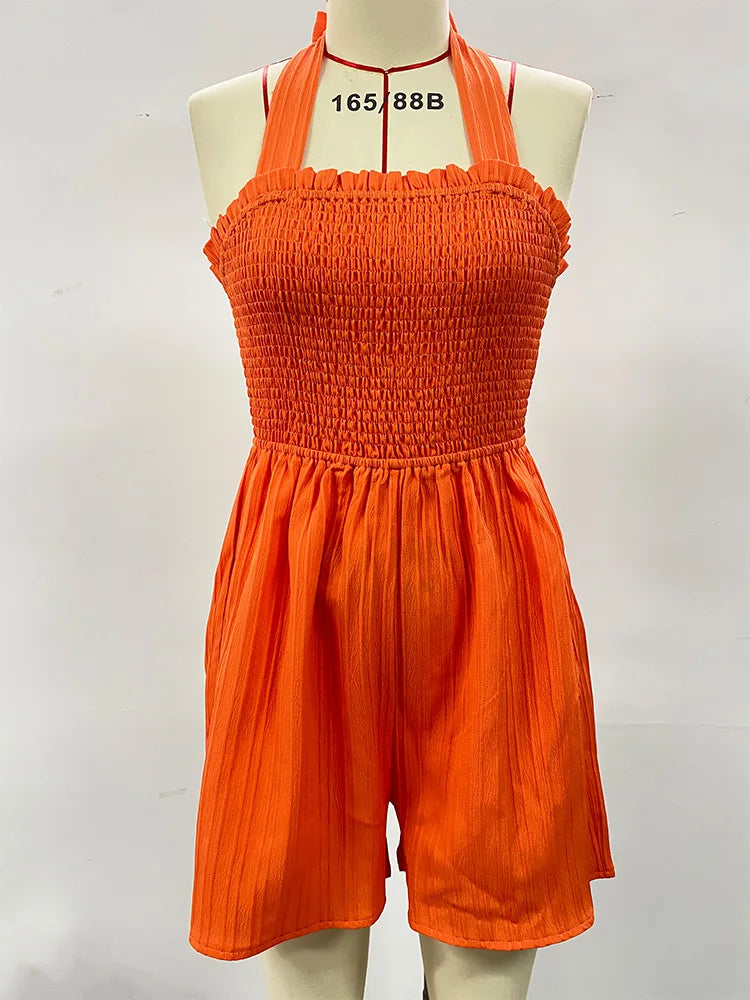 Orange Jumpsuit Slim Vest Loose Jumpsuit Shorts