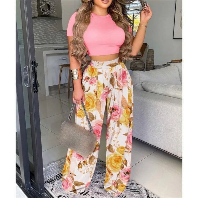 Summer women's two-piece print vest pants classic