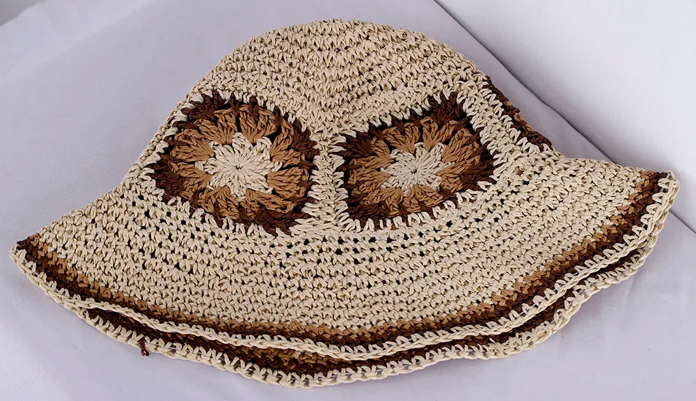 Hollowed Straw Crochet Bucket Hat UV Protection