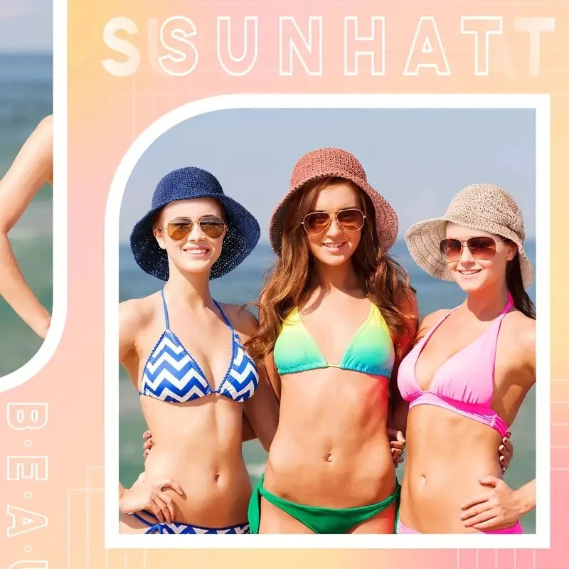 Straw Bowknot Slit Vintage Crochet Foldable Bucket Hat UV Protection