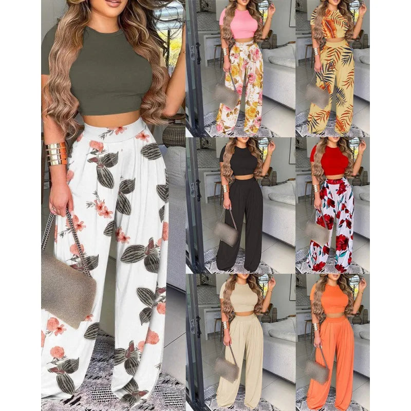 Summer women's two-piece print vest pants classic