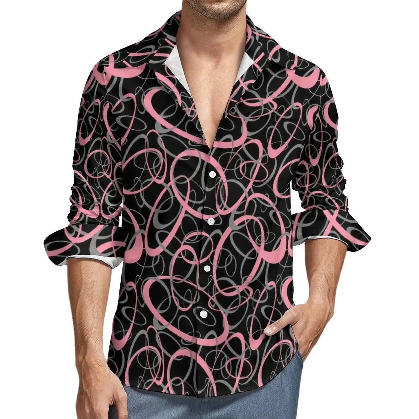 Retro 70s Print Casual Long Sleeve Shirts