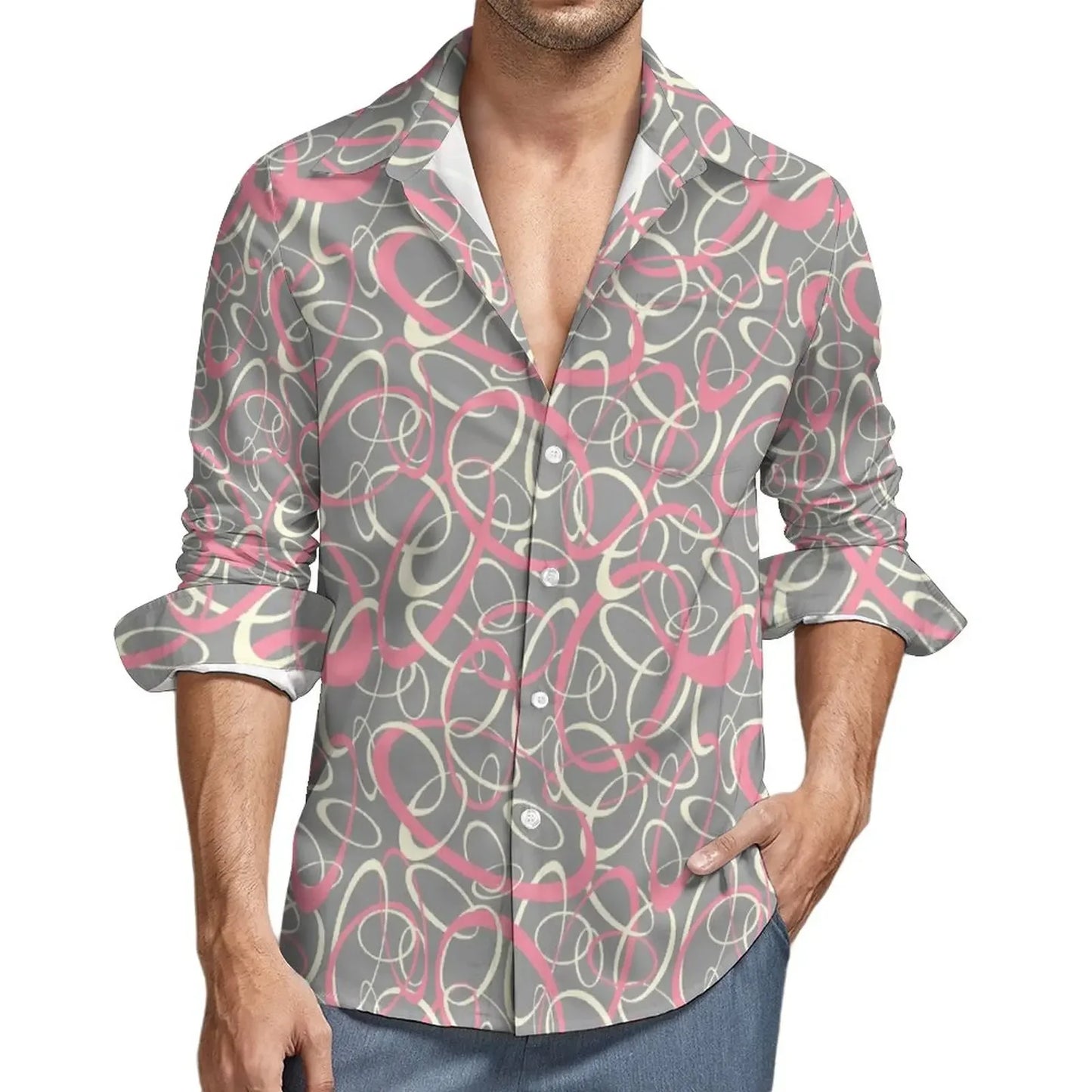 Retro 70s Print Casual Long Sleeve Shirts