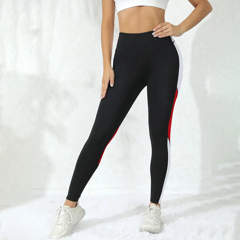 Colorblocked High Waist Yoga Pants with Pockets Leggings