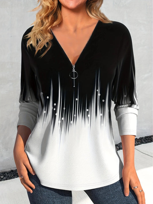 Lightning Printed Zipper Long sleeved Top