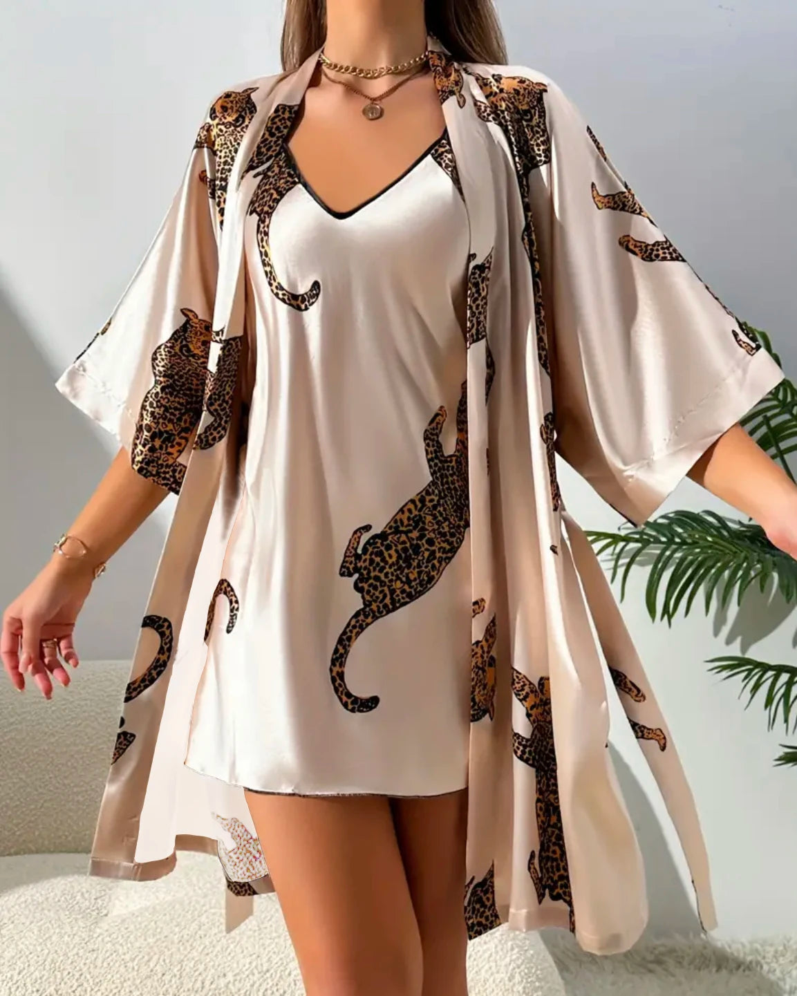 Imitation silk sleepwear sexy V-neck long suspender nightgown two-piece set sleepwear home suit set