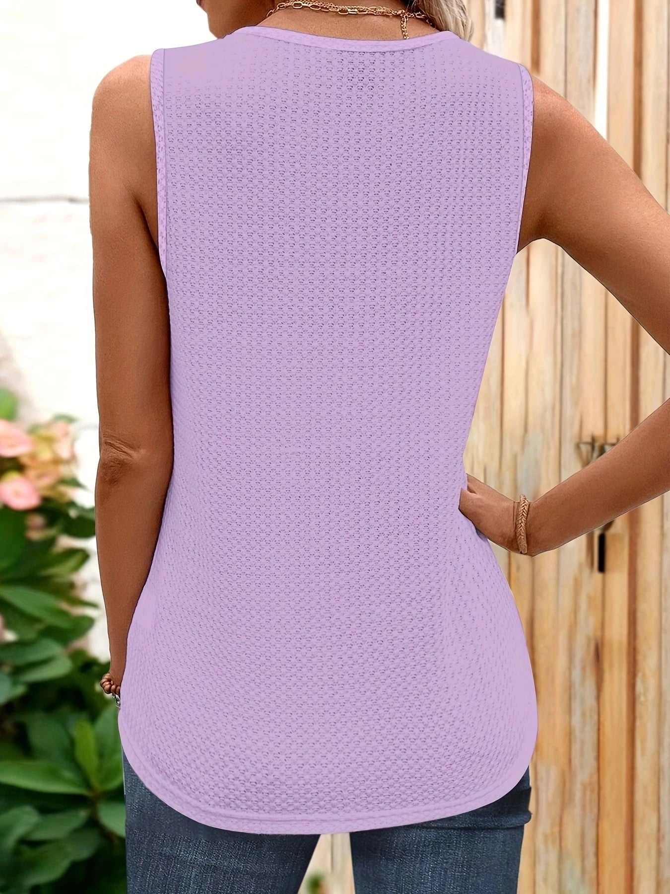 V-neck Lace Waffle Tank Top