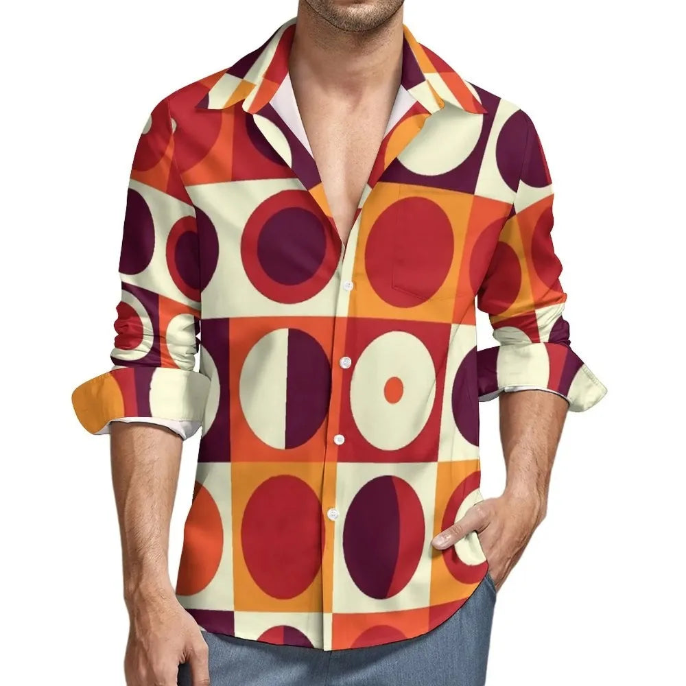 Retro 70s Print Casual Long Sleeve Shirts