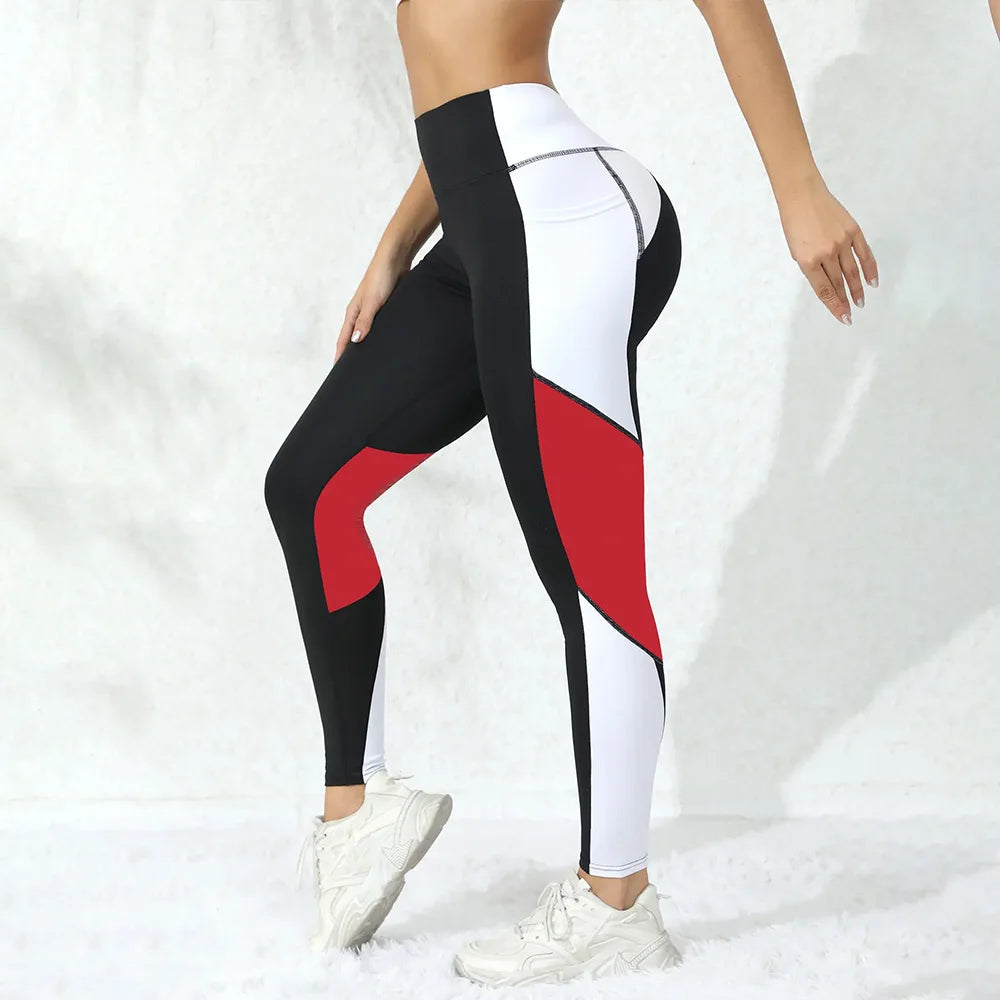 Colorblocked High Waist Yoga Pants with Pockets Leggings