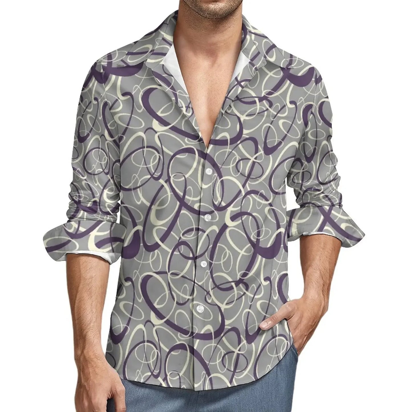 Retro 70s Print Casual Long Sleeve Shirts