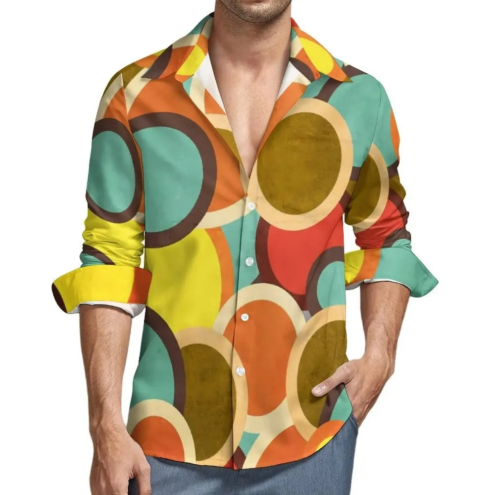 Retro 70s Print Casual Long Sleeve Shirts