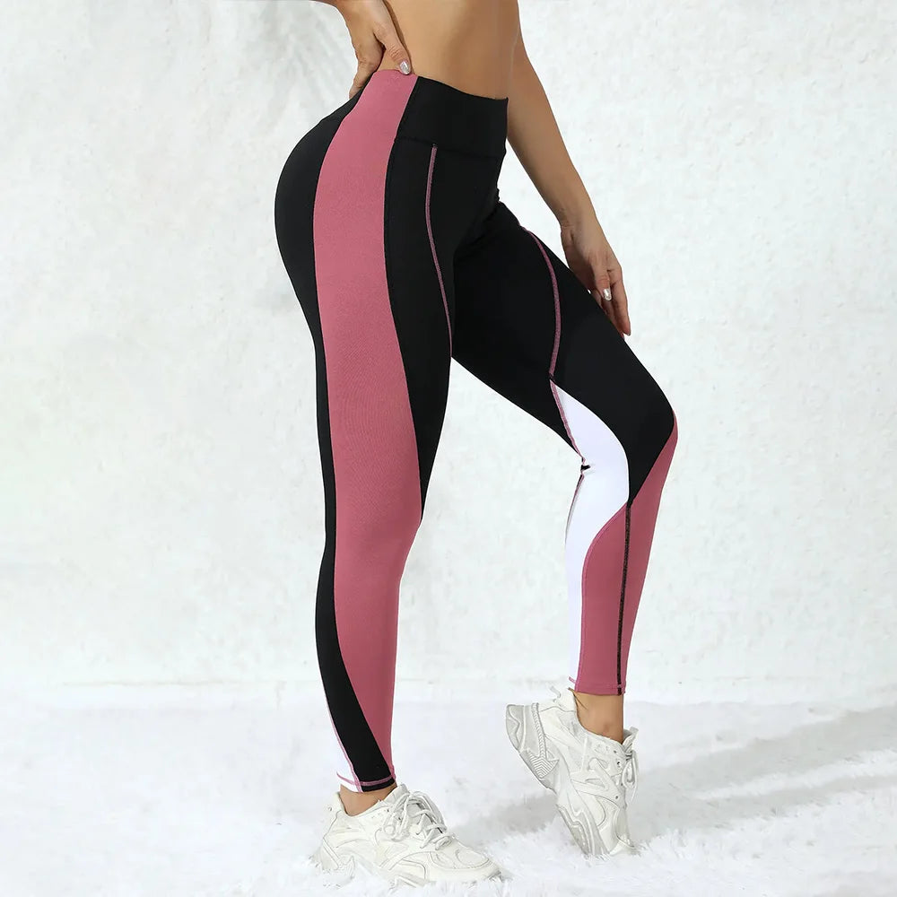 Colorblocked High Waist Yoga Pants with Pockets Leggings