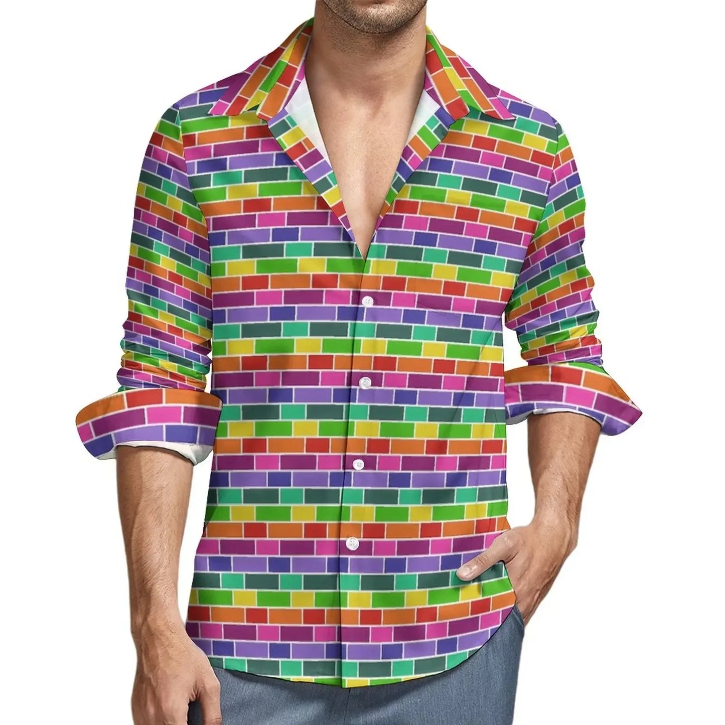 Retro 70s Print Casual Long Sleeve Shirts
