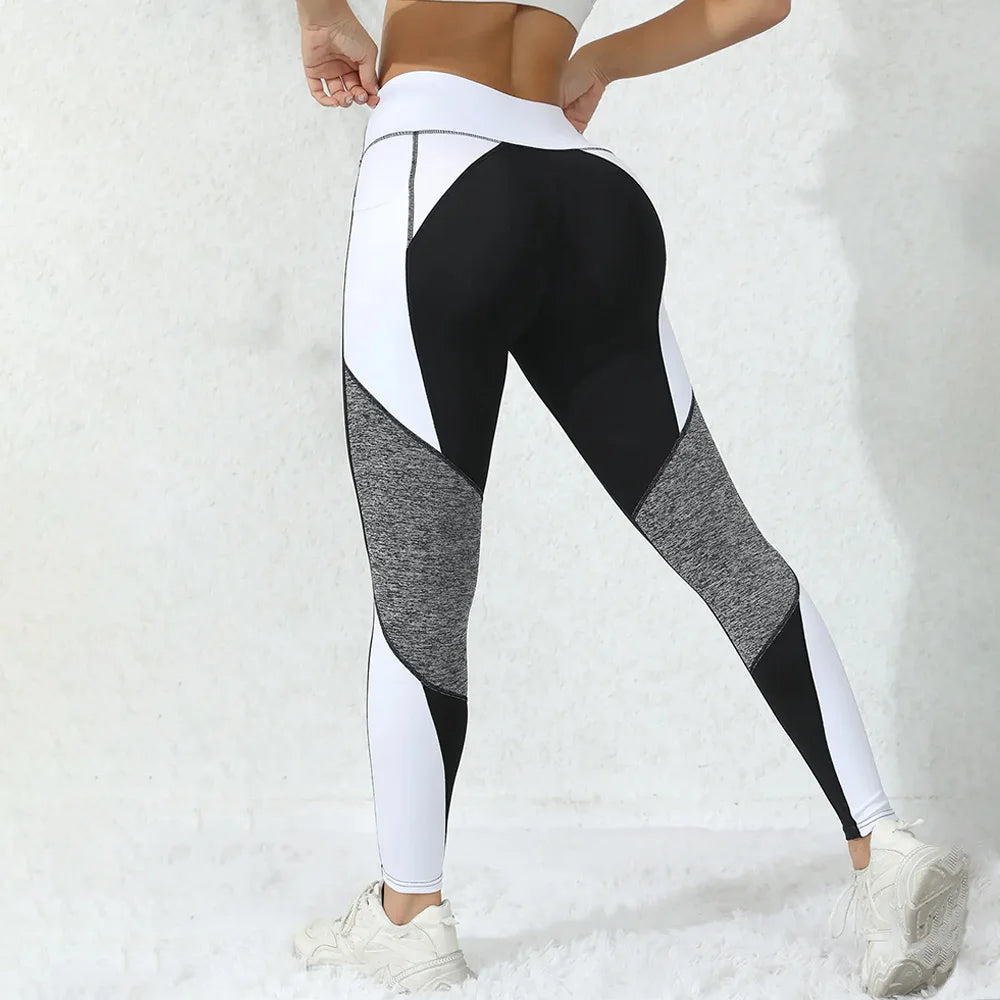 Colorblocked High Waist Yoga Pants with Pockets Leggings