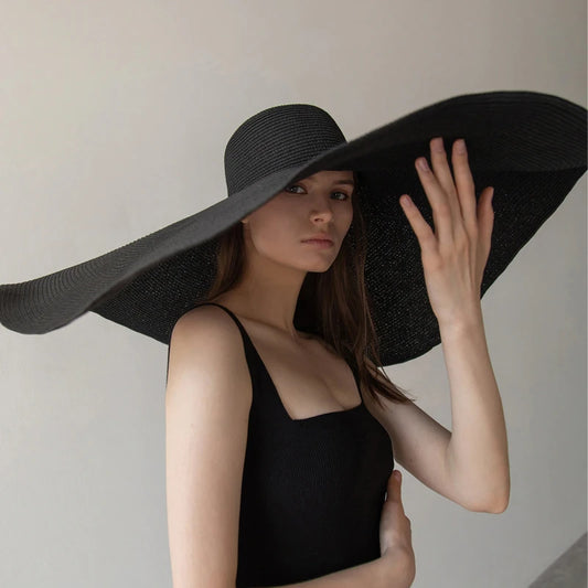 Oversized  Wide Brim Straw Hat UV Protection Floppy Foldable