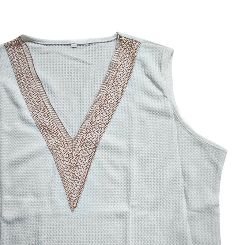 V-neck Lace Waffle Tank Top