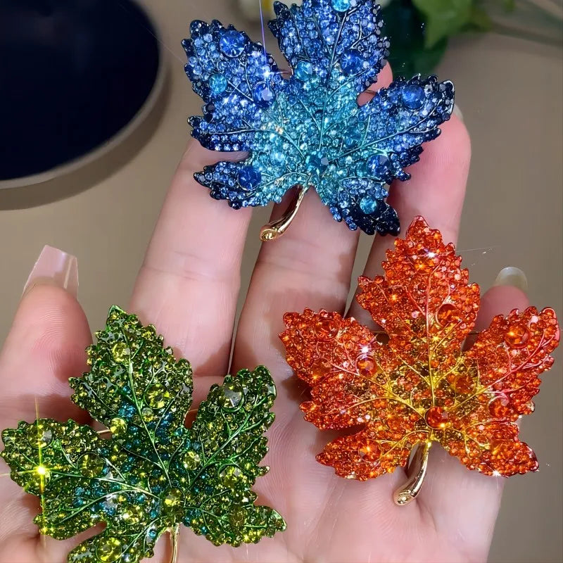 Rhinestone Maple Brooch Fashion Jewelry