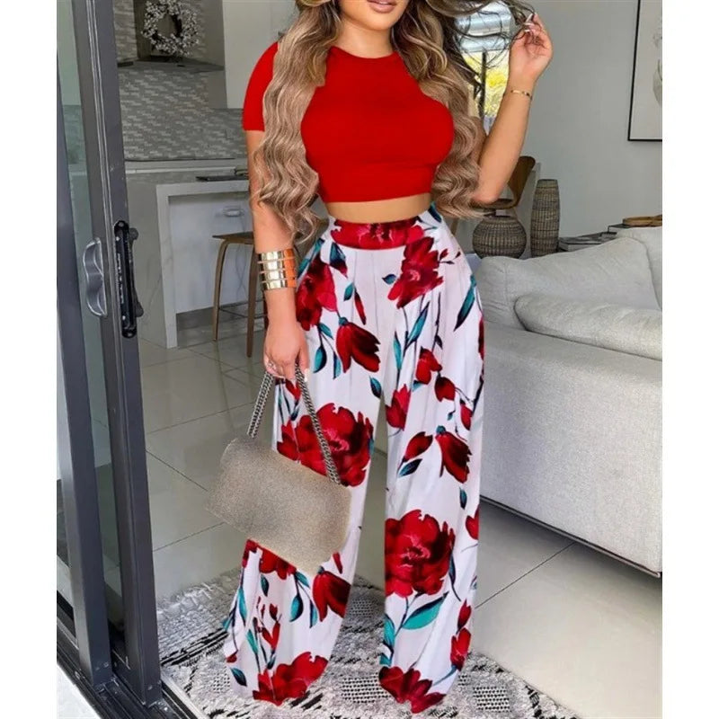 Summer women's two-piece print vest pants classic