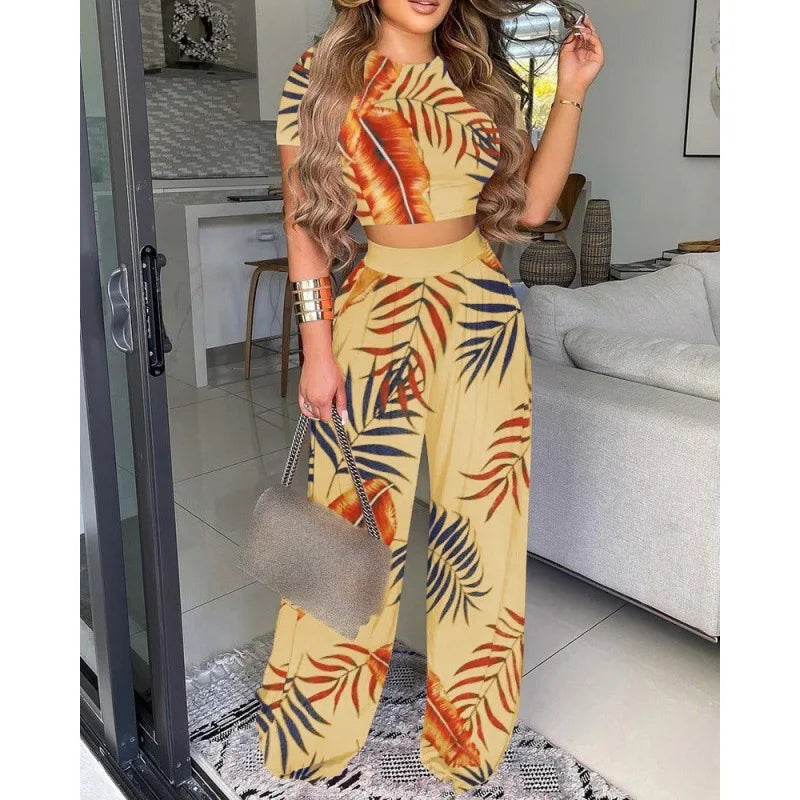 Summer women's two-piece print vest pants classic