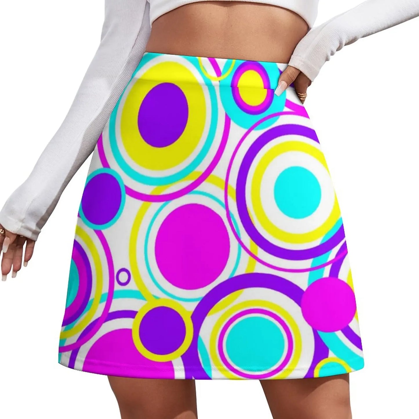 Retro 70s Circles Psychedelic Pattern Harajuku Casual Skirts