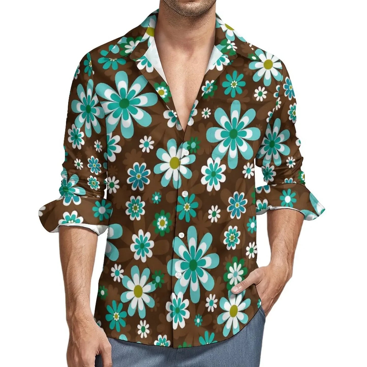 Retro 70s Print Casual Long Sleeve Shirts