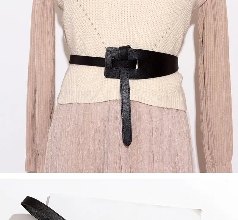 Perforated genuine leather slim belt waist strap and waist rope