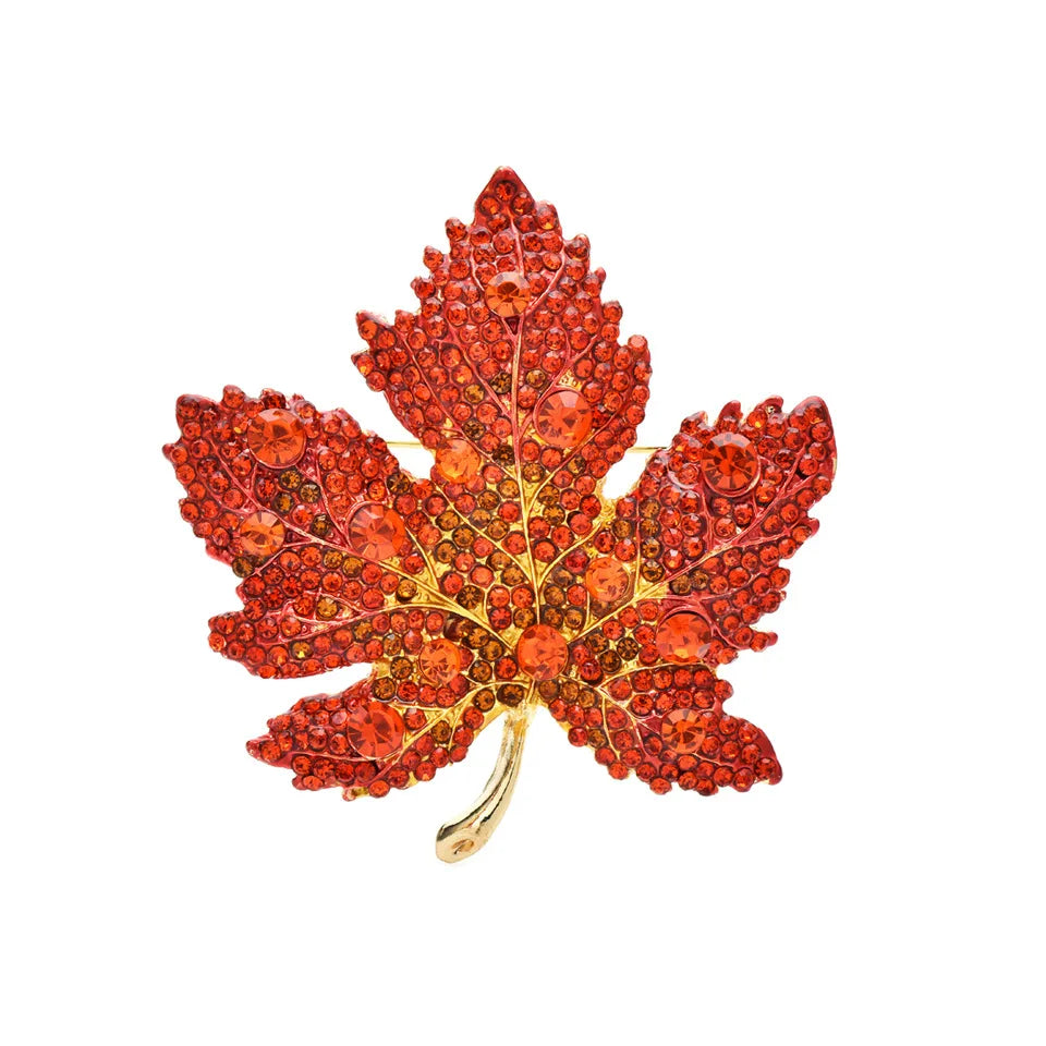 Rhinestone Maple Brooch Fashion Jewelry