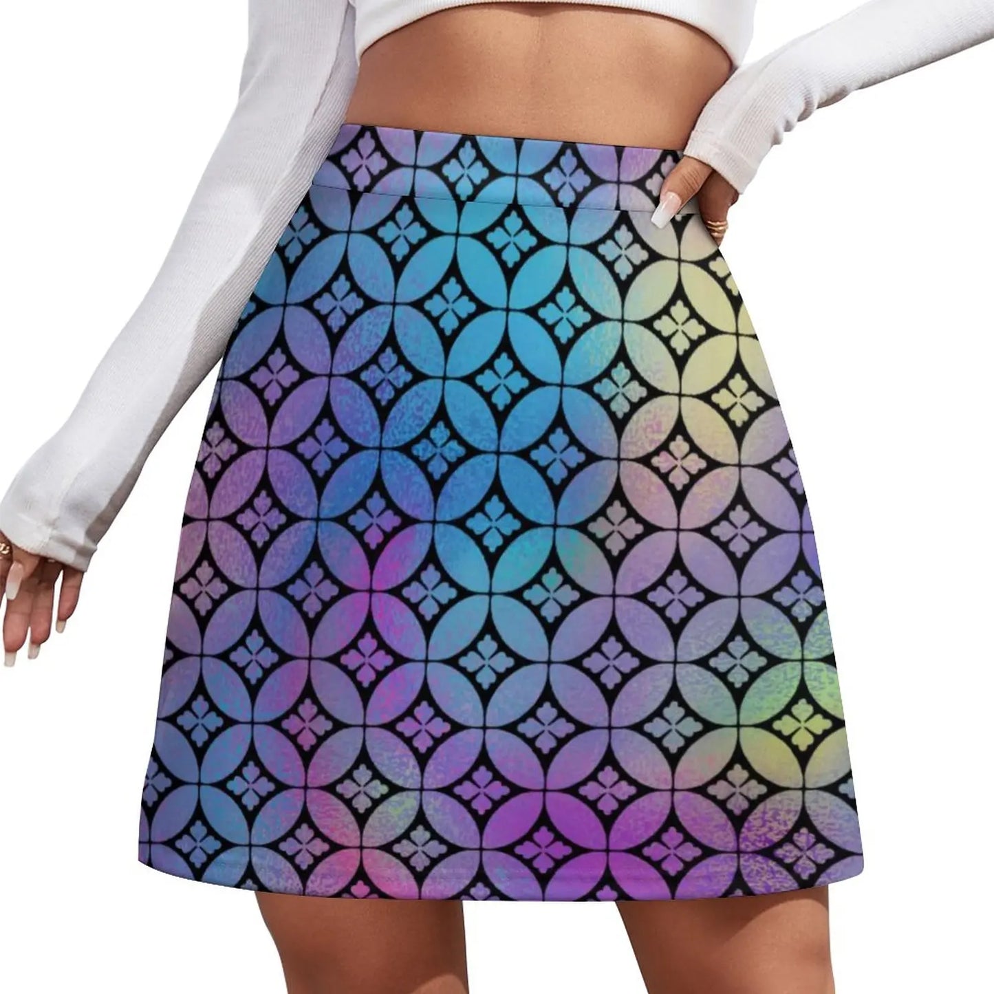 Retro 70s Circles Psychedelic Pattern Harajuku Casual Skirts