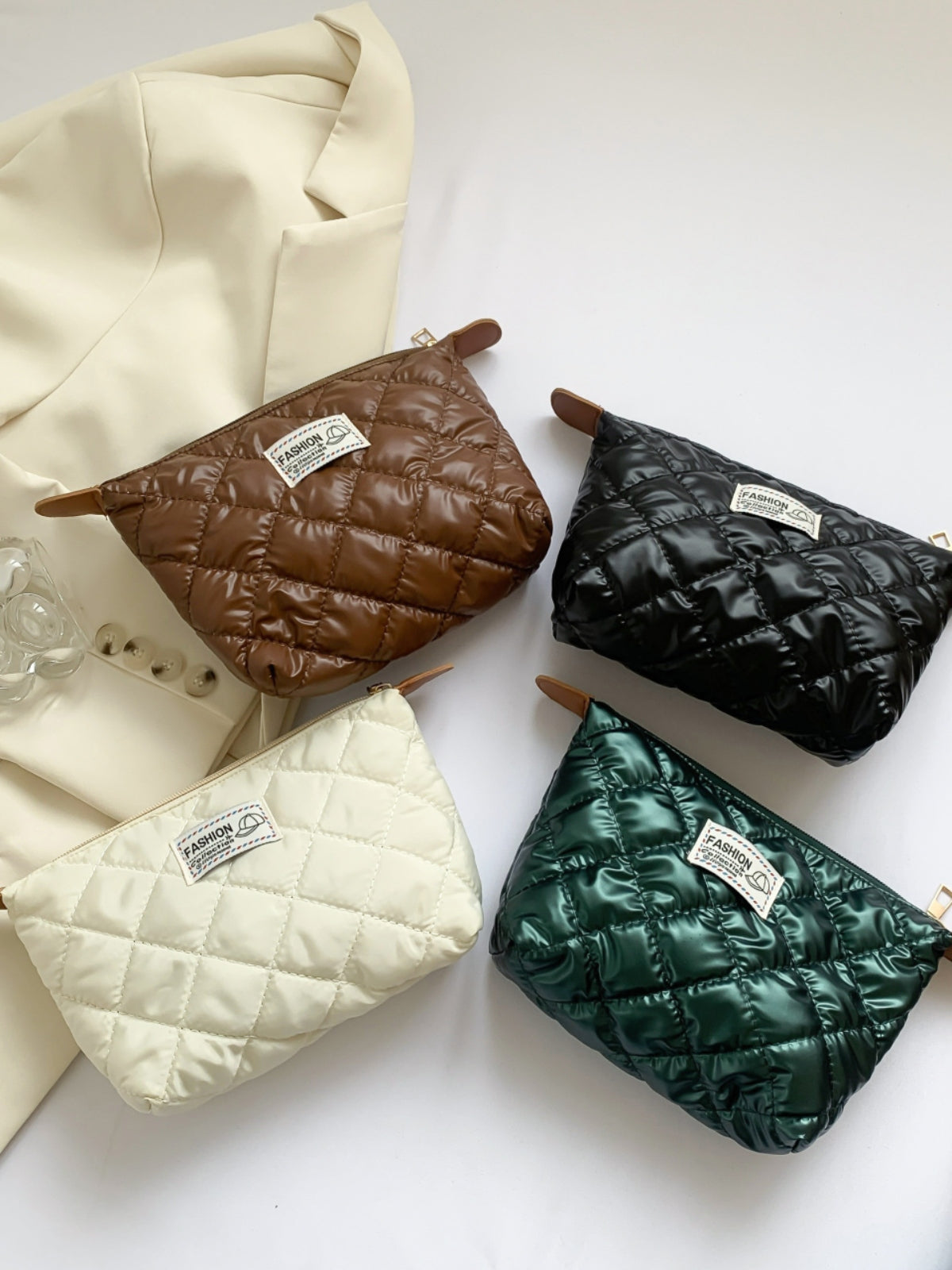 Solid Quilted Clutch with Zipper