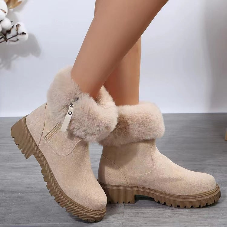 Suede Faux Fur Boots with Side Zipper