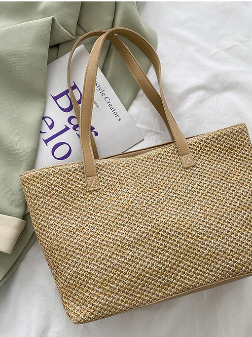 Solid Color Woven Tote Bag