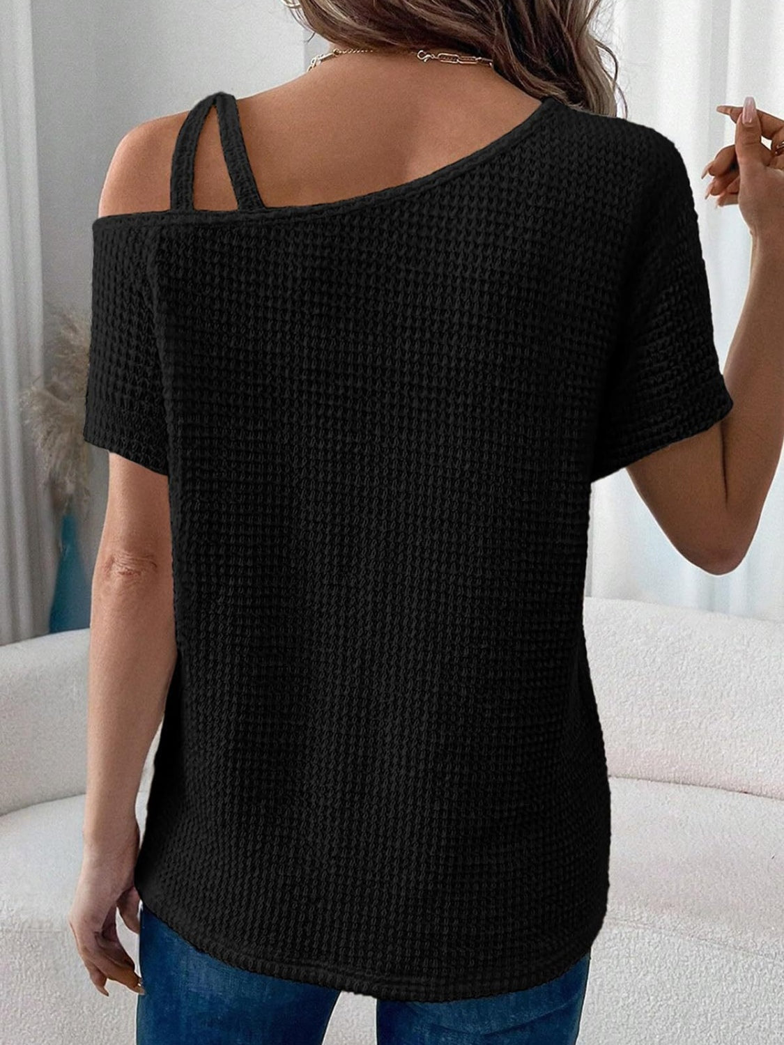 Asymmetrical Neck Short Sleeve T-Shirt